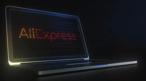 Computer screen with the logo of ALIEXPRESS made with source code. Editorial Stock Illustration