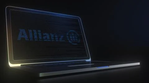 Computer screen with the logo of ALLIANZ made with source code. Editorial Stock Illustration