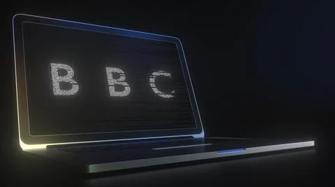 Computer screen with the logo of BBC made with source code. Editorial conceptual Stock Illustration