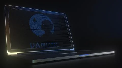 Computer screen with the logo of DANONE made with source code. Editorial 库存插图