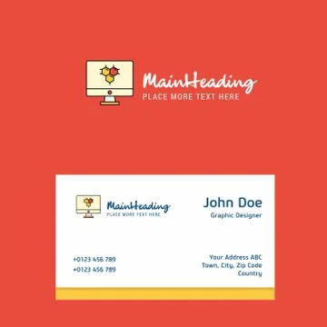 Computer screen  logo Design with business card template. Elegant corporate i Illustrazione stock