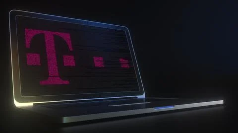 Computer screen with the logo of DEUTSCHE TELEKOM made with source code Stock Illustration