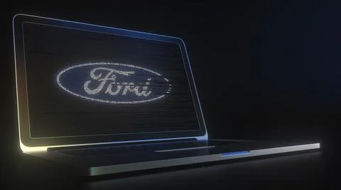 Computer screen with the logo of FORD made with source code. Editorial Stock Illustration