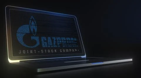 Computer screen with the logo of GAZPROM made with source code. Editorial Stock Illustration