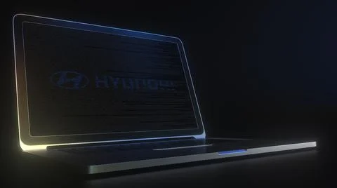 Computer screen with the logo of HYUNDAI made with source code. Editorial Illustrazione stock