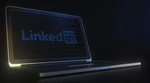 Computer screen with the logo of LINKEDIN made with source code. Editorial Stock Illustration