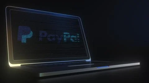Computer screen with the logo of PAYPAL made with source code. Editorial 库存插图
