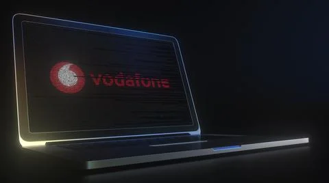 Computer screen with the logo of VODAFONE made with source code. Editorial Stock Illustration