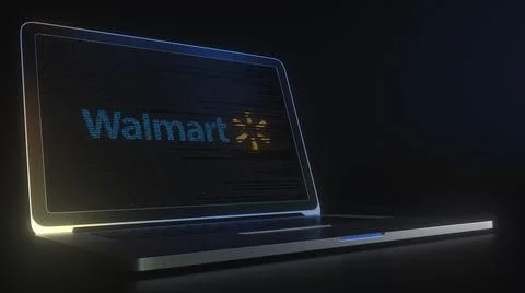 Computer screen with the logo of WALMART made with source code. Editorial 库存插图
