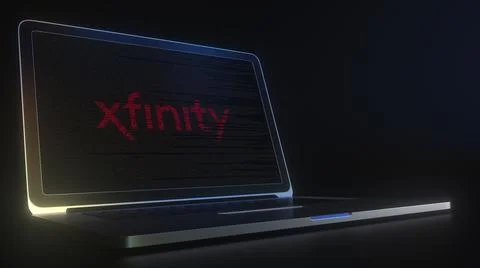 Computer screen with the logo of XFINITY made with source code. Editorial Stock Illustration