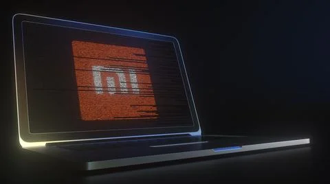 Computer screen with the logo of XIAOMI made with source code. Editorial Stock Illustration