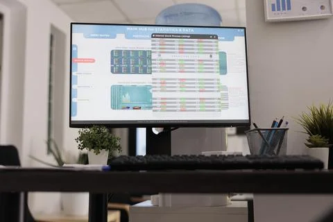 Computer screen with main statistics and data software Stock Photos