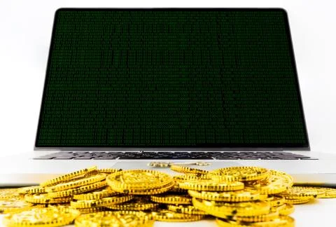 Computer screen with matrix and Golden money business concept. 库存照片