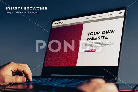 Computer screen mockup for advertising, man working on a laptop, marketing .. PSD Template