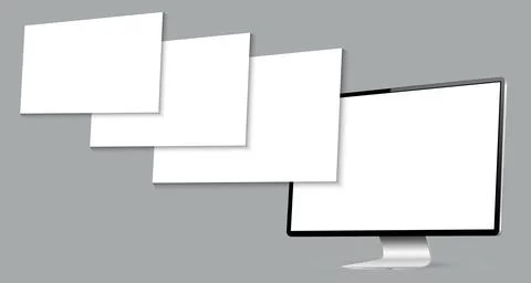 Computer screen mockup with blank wireframing pages. Concept for showcasing w Illustrazione stock