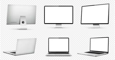 Computer screen mockup, laptop computer mockup different angles views. イラスト素材