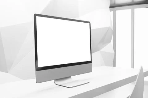 Computer screen mockup presentation in 3d rendering illustration scene creator Stock Illustration