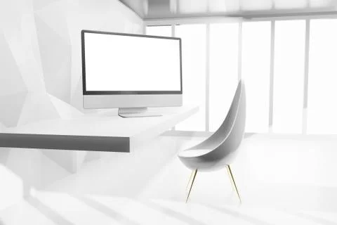 Computer screen mockup presentation in 3d rendering illustration scene creator Stock Illustration