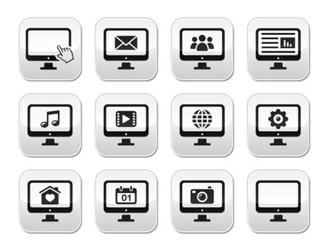 Computer screen modern grey buttons set Stock Illustration