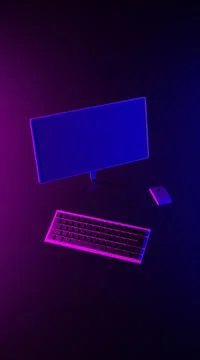 Computer, screen, mouse, keyboard on an abstract light effect Stock Illustration