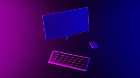 Computer, screen, mouse, keyboard on an abstract light effect Illustrazione stock