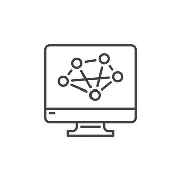 Computer Screen with Neural Network vector concept outline icon Illustrazione stock