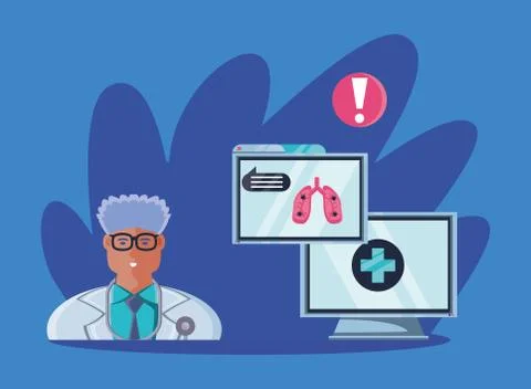 Computer screen with online medical support Stock Illustration