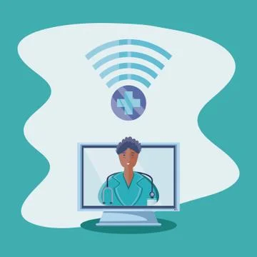 Computer screen with online medical support Stock Illustration