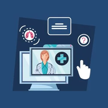 Computer screen with online medical support Stock Illustration