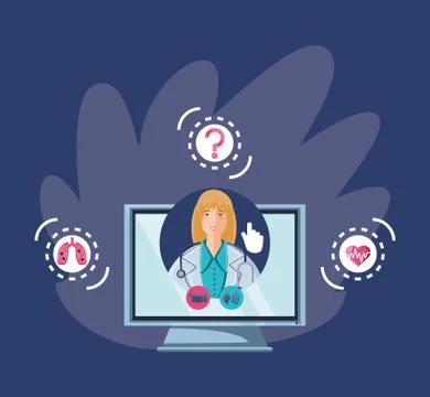 Computer screen with online medical support 스톡 일러스트