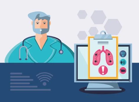Computer screen with online medical support 스톡 일러스트