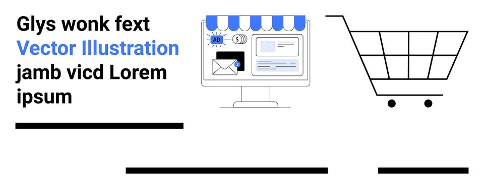 Computer screen with online shopping elements such as email, calendar, and sh Stockillustratie