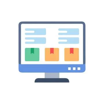 Computer screen with online shopping packages and delivery icons Stock Illustration