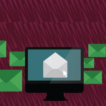 Computer Screen with Open Color Envelope and Small Arrow. Several Pastel Letter Stock Illustration