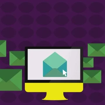 Computer Screen with Open Color Envelope and Small Arrow. Several Pastel Letter Illustrazione stock