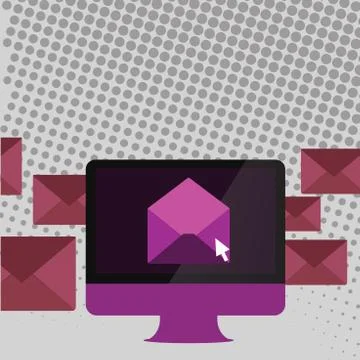 Computer Screen with Open Color Envelope and Small Arrow. Several Pastel Letter Stock Illustration