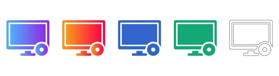 Computer Screen with Optical Disc Icon Set Illustrazione stock