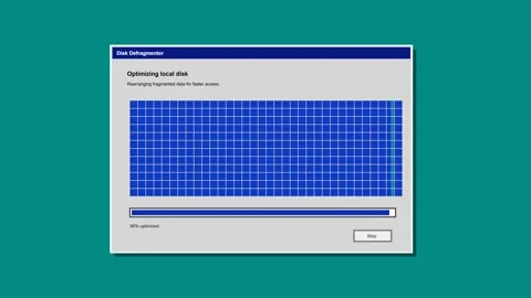 Computer screen optimizing disk, progress bar filling Stock Footage 347390895
