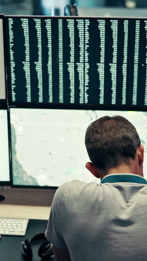 Computer, screen or team writing in control room for weather pattern, satellite Stock Footage 335296556