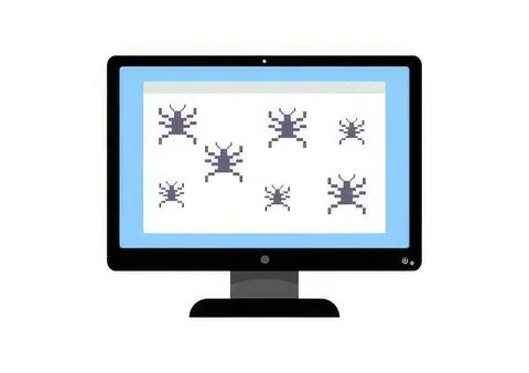 Computer screen with pixelated bugs on display Stock Illustration