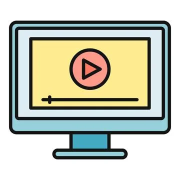 Computer screen playing online video with play button 스톡 일러스트