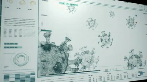 Computer screen plexus version of Corona Virus molecula Covid-19, Sars-COV2 Stock Footage 132366050