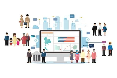 Computer screen position with business analysis app dashboard with several .. Stock Illustration