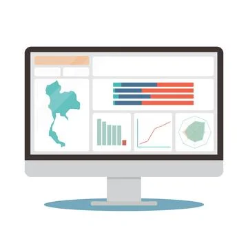 Computer screen position with business analysis app dashboard Stock Illustration