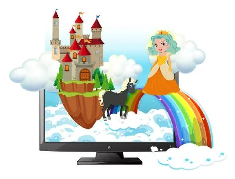 Computer screen with princess and castle Stock-Illustration