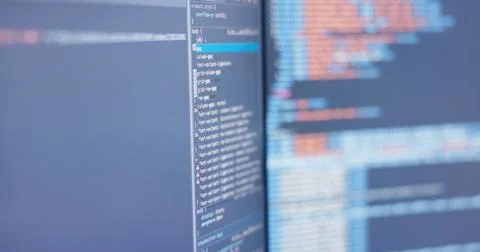 Computer screen, programming and coding for software development, analysis and 스톡 사진