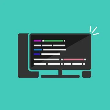 Computer screen programming code or php script coding, html or css editing or Stock Illustration