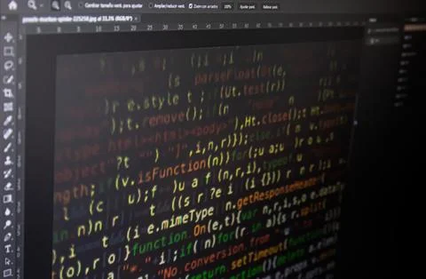 Computer screen with programming code 스톡 사진