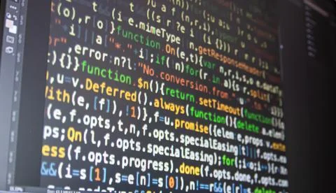 Computer screen with programming code 스톡 사진