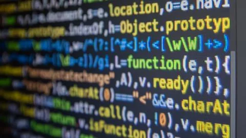 Computer screen with programming code Foto stock